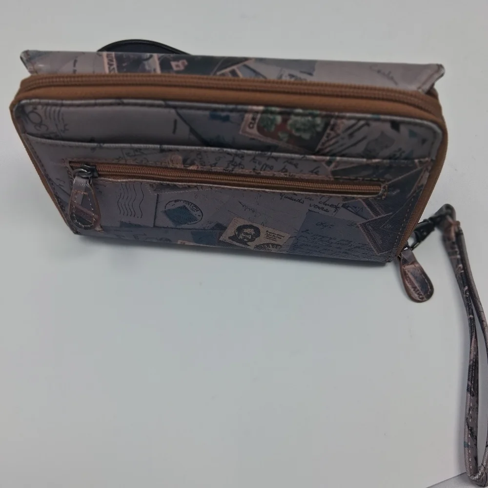 Vintage-Inspired Stamp Print Clutch       Size 7.5